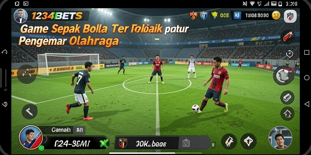 Tangkapan layar dari gameplay 1234BETS menampilkan aksi penuh semangat di lapangan sepak bola.