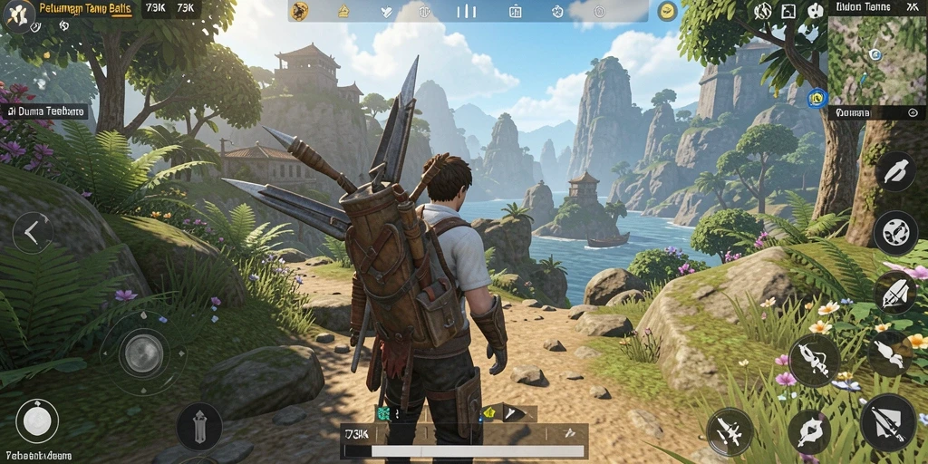 Screenshot gameplay 73K yang menampilkan dunia terbuka mengesankan.