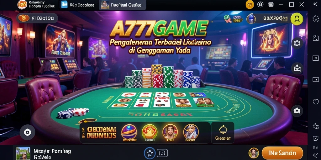 Screenshot A777GAME menampilkan dealer profesional dan suasana permainan Live Casino yang menegangkan.