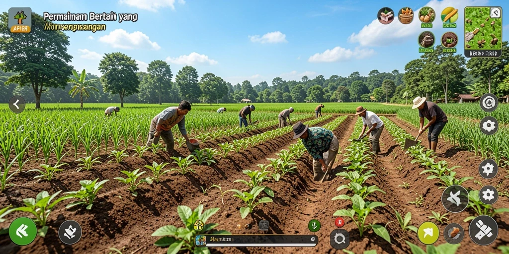 Tampilan gameplay seru dengan berbagai tanaman dan hewan ternak.