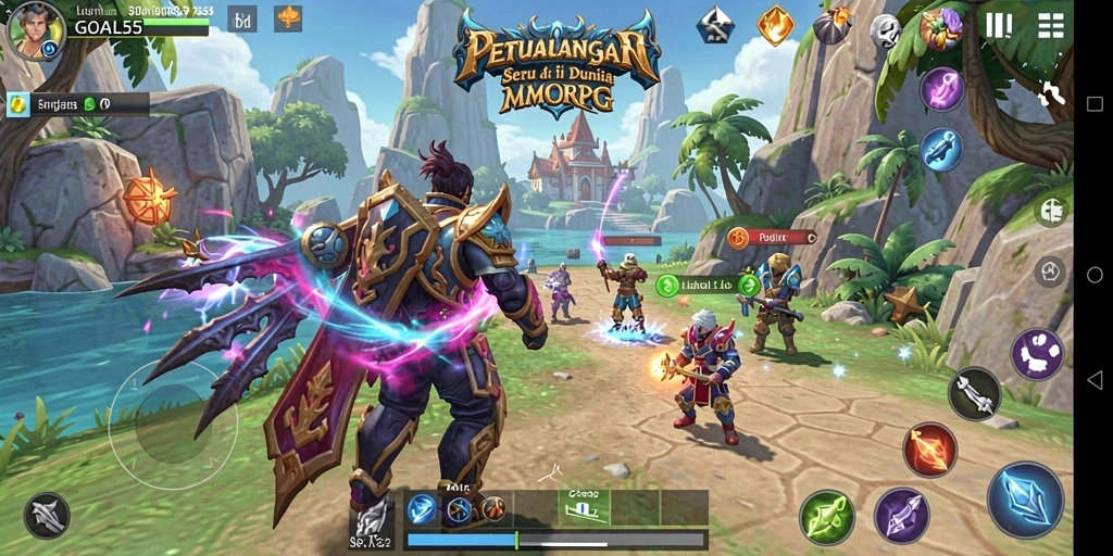 Screenshot gameplay GOAL55 menunjukkan aksi epik dalam petualangan MMORPG.
