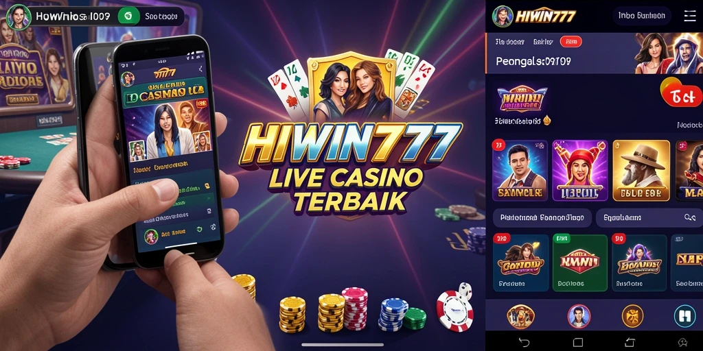 Tangkapan layar gameplay HIWIN777 yang menampilkan dealer langsung dan meja permainan.