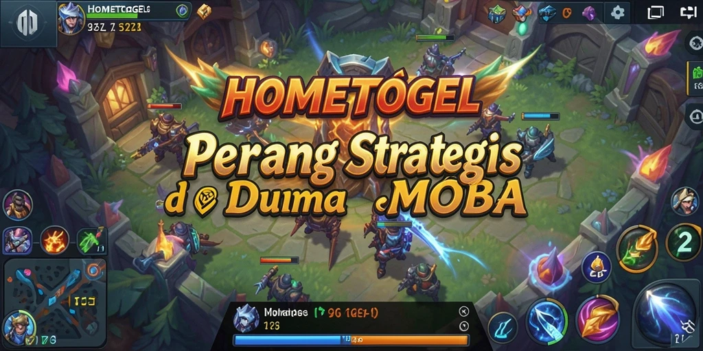 Screenshot HOMETOGEL yang menampilkan momen seru dalam pertempuran MOBA.