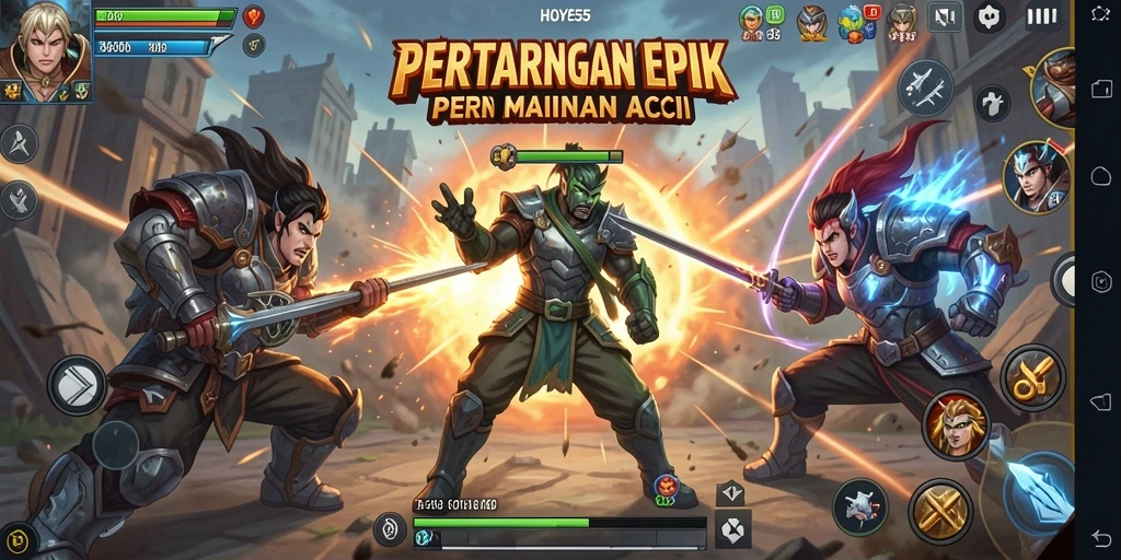 Tampilan gameplay HOYE55 yang mendebarkan dan penuh aksi.