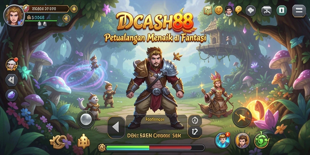 Screenshot IDCASH88 menampilkan karakter berpetualang di dunia fantasi.