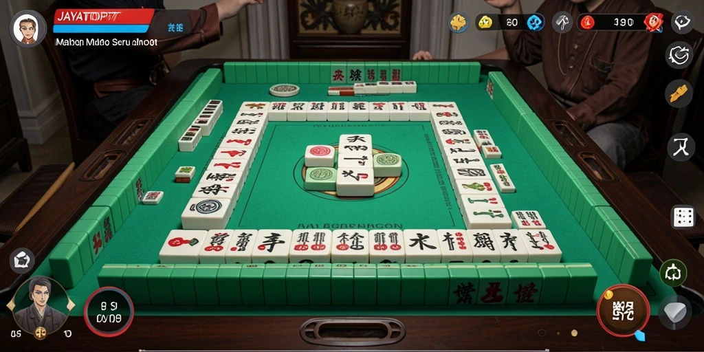 Tampilan gameplay seru dari JAYATOP77 yang menampilkan ubin Mahjong.