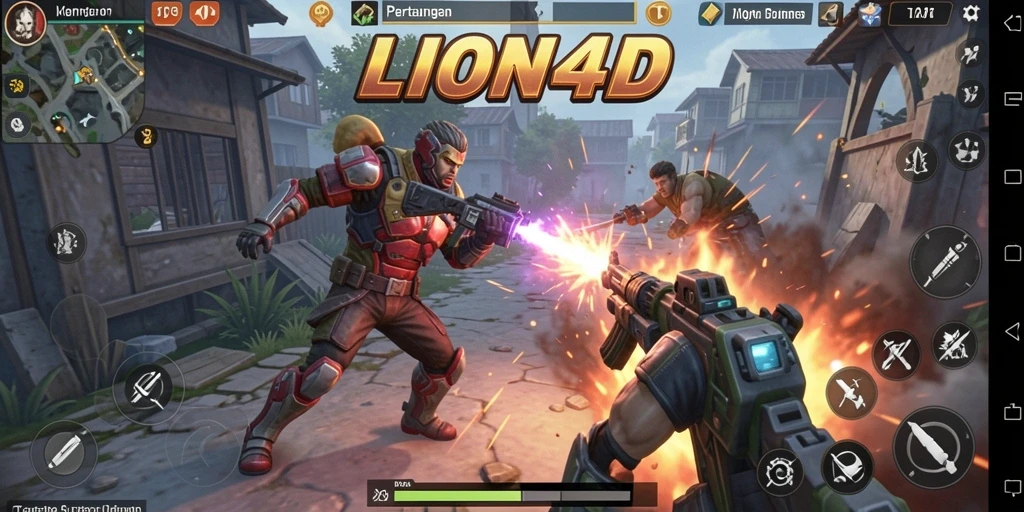 Screenshot LION4D memperlihatkan aksi tembak-menembak yang seru di medan perang.