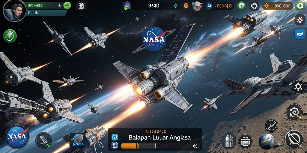 Tampilan aksi balapan luar angkasa yang mengesankan.