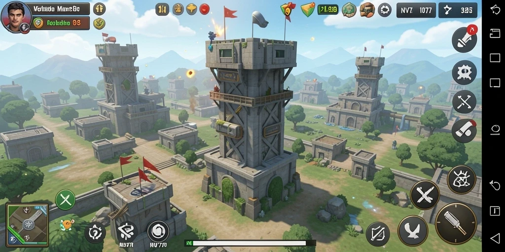 Tampilan gameplay NV77 yang seru dalam pertempuran Tower Defense.