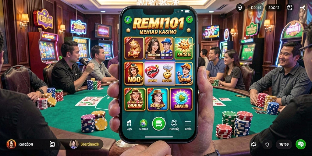 Screenshot utama menunjukkan gameplay kasino yang seru dan interaktif.