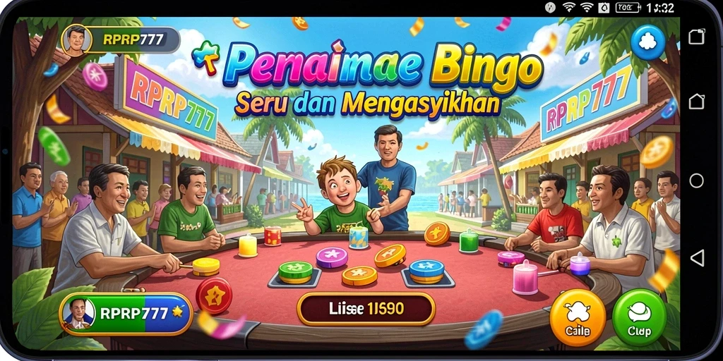 Screenshot permainan Bingo yang menunjukkan kartu dan suasana game.