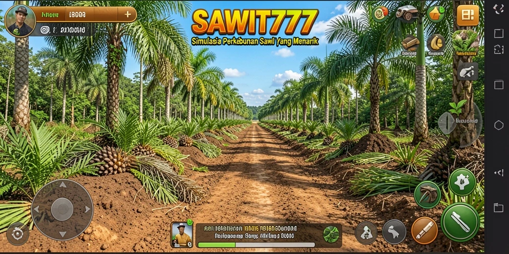 Tampilan gameplay SAWIT777 dengan aksi mengelola perkebunan sawit.